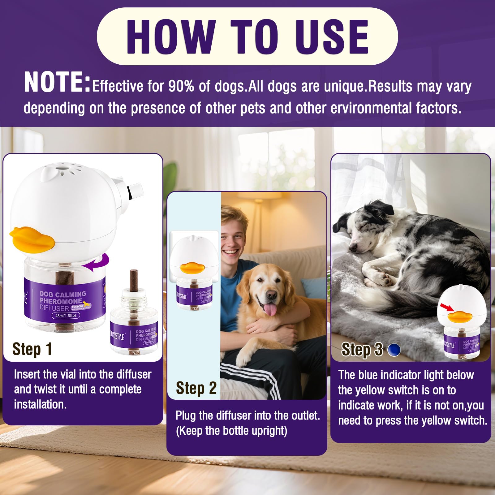 Difusor De Feromonas Calmantes para Perros,Alivio Natural De Ansiedad para Perros,Reduce Eficazmente El Estrés Y El Ladrido,Adecuado para Todas Las Razas,2 Recambios
