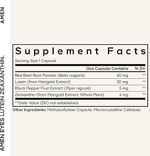 Miniatura 2 de Amen Ojos Luteína Zeaxantina Suplemento – Vitaminas para los ojos – Luteína y zeaxantina de extracto de caléndula, polvo de raíz de remolacha roja,