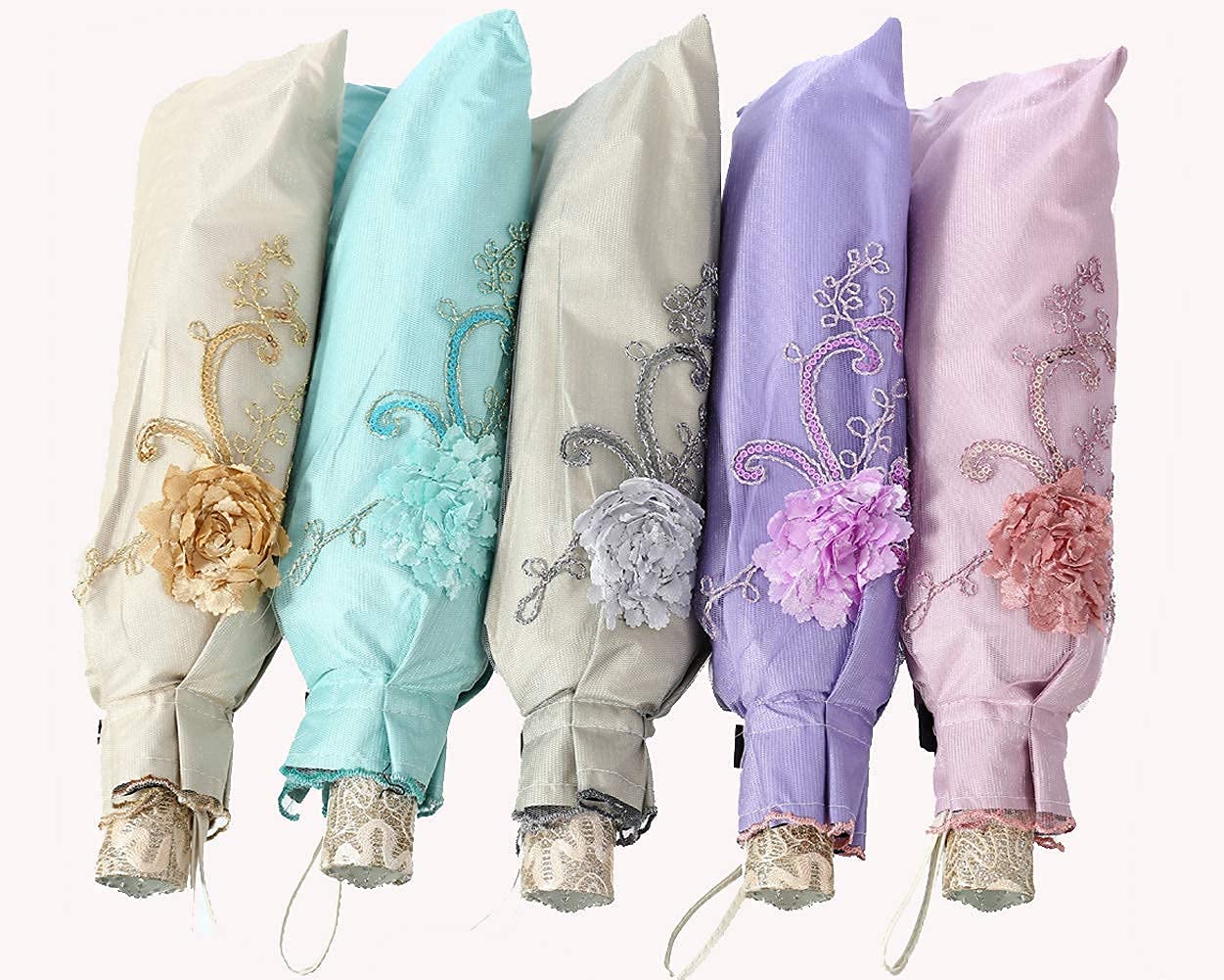 LCY Damen Spitze Sonnenschirm Regenschirm UV-Schutz Taschenschirm