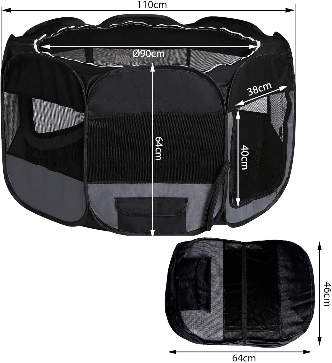 Dibea Pp00256 Puppy Play Pen Outdoor Enclosure for Indoor and Outdoor Use Black/Grey : Pet Supplies