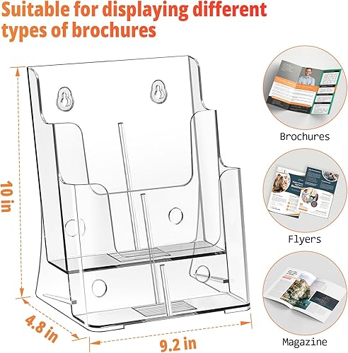 Miniatura 2 de Soporte acrílico para folletos de 8.5 x 11 pulgadas y 4 x 9 pulgadas, soporte transparente de 2 niveles para revistas, soporte para folletos de