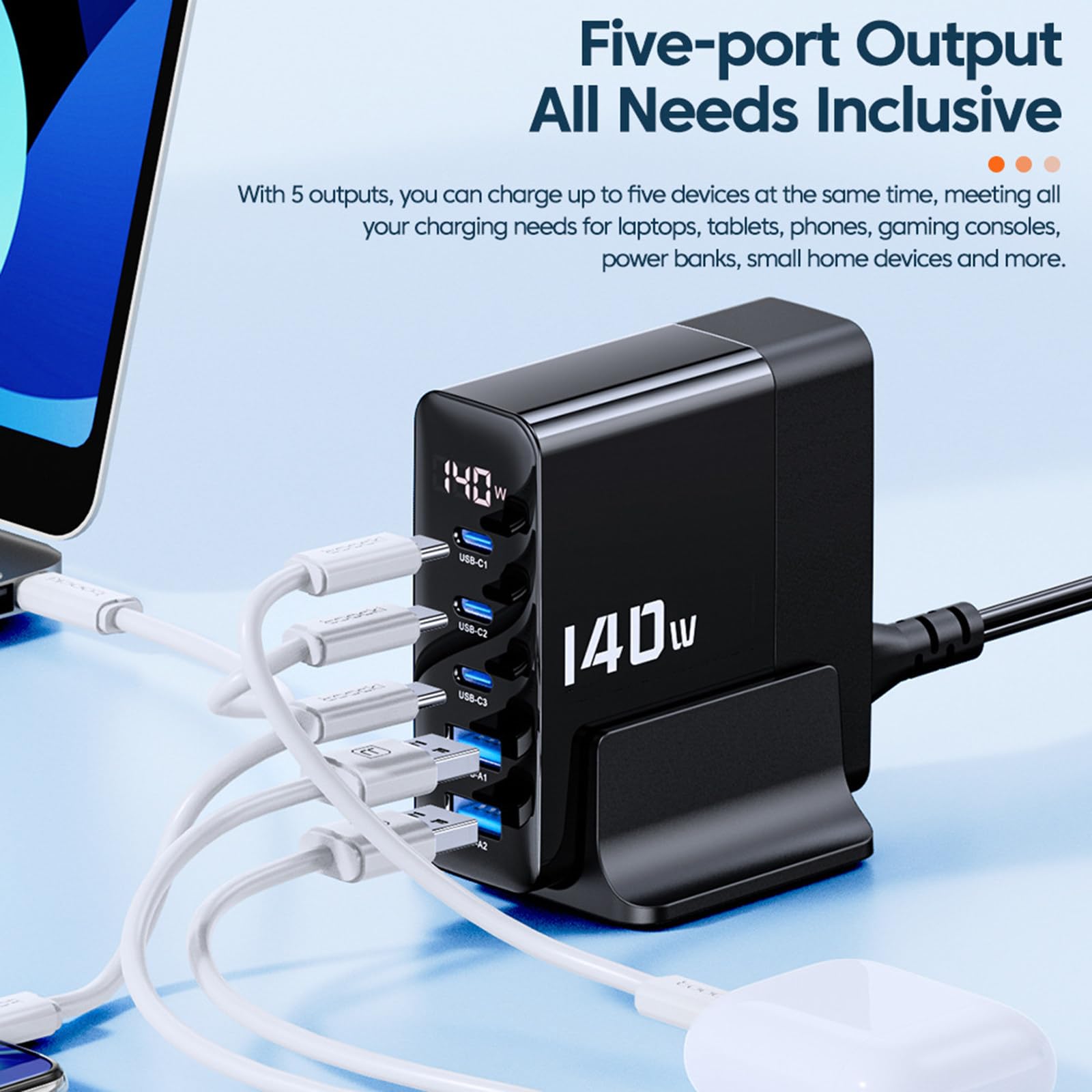Chargeur d'affichage numérique 140W 2A, charge rapide de bureau, charge de voyage pour téléphone portable