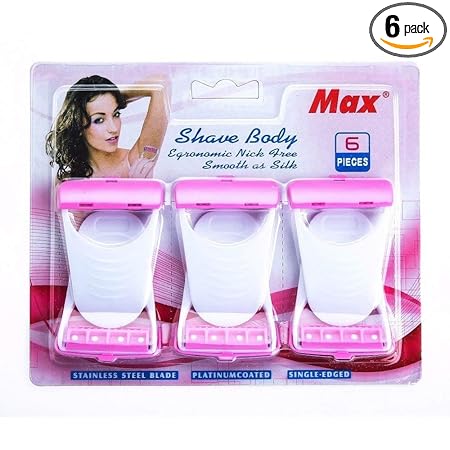 JASH ENTERPRISE MAX Max Body Shaver Razor Disposable and Bikini Razor For Women and Girl (Pink) (Pack Of 6 Blades).