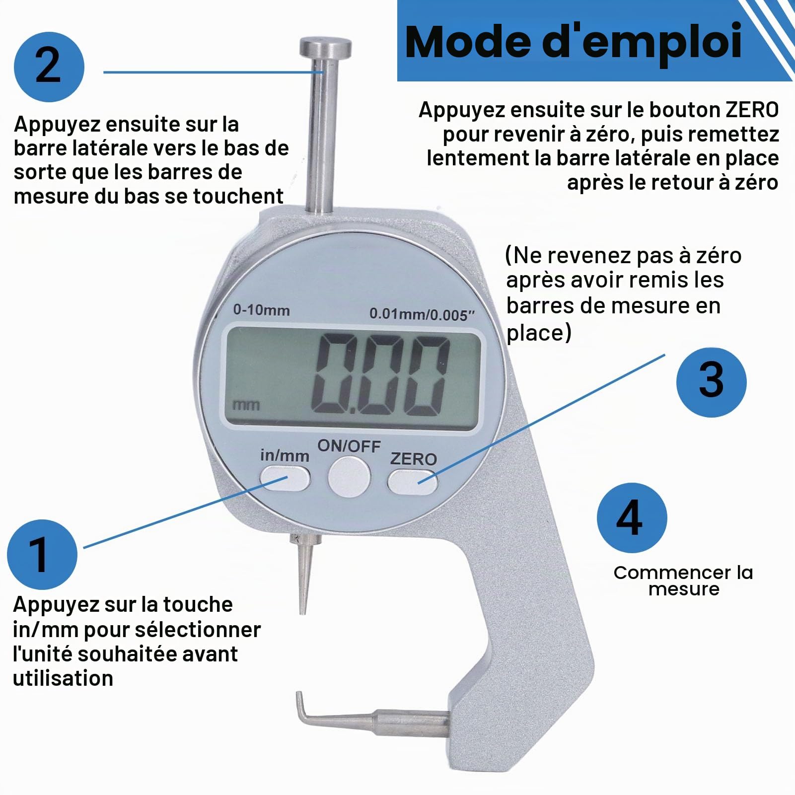 Jauge D'épaisseur LiebeWH Gamme 0-10MM Écran LCD Affichage Numérique Pointe Incurvée Mini Jauge D'épaisseur Outils de Mesure D'épaisseur pour Matériaux Souples