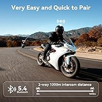 Vista 3 de Sistema de comunicación de intercomunicador de auriculares Bluetooth para casco de motocicleta, para 2 pilotos, compartición de música/Resistente al