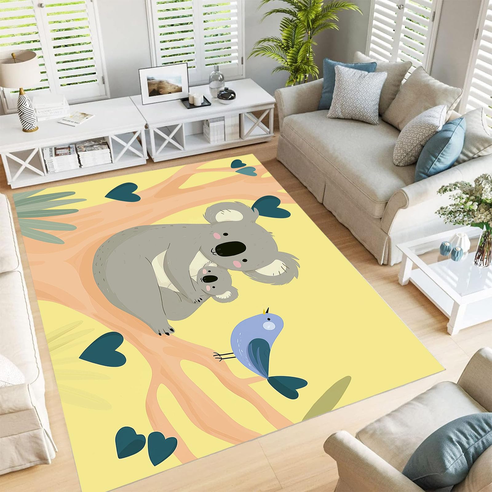 Tapis Koala de salon lavable 60x90cm jaune narcisse