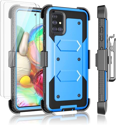 Njjex Funda resistente para Samsung Galaxy A71 5G, funda para Galaxy A71 + protector de pantalla de vidrio templado 2 unidades, Nbeck a prueba de