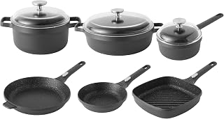 GEM 9Pc Non-stick Cookware Set, Best for Glass Top Cooktop and Gas Stove, Black