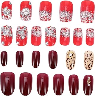 minkissy 48 Pçs Unhas Postiças Cravejadas De Diamantes Adesivos De Glitter Adesivos De Natal Unhas Strass Unhas Postiças Brilhantes Unhas Postiças De Natal Dicas De Unhas Acrílicas