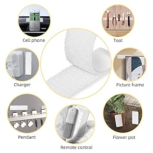 NISUOIEN White Strips with Adhesive - 15 Sets Strong Sticky Double Sided Tape with Hook and Loop - 2 x 4 Inch