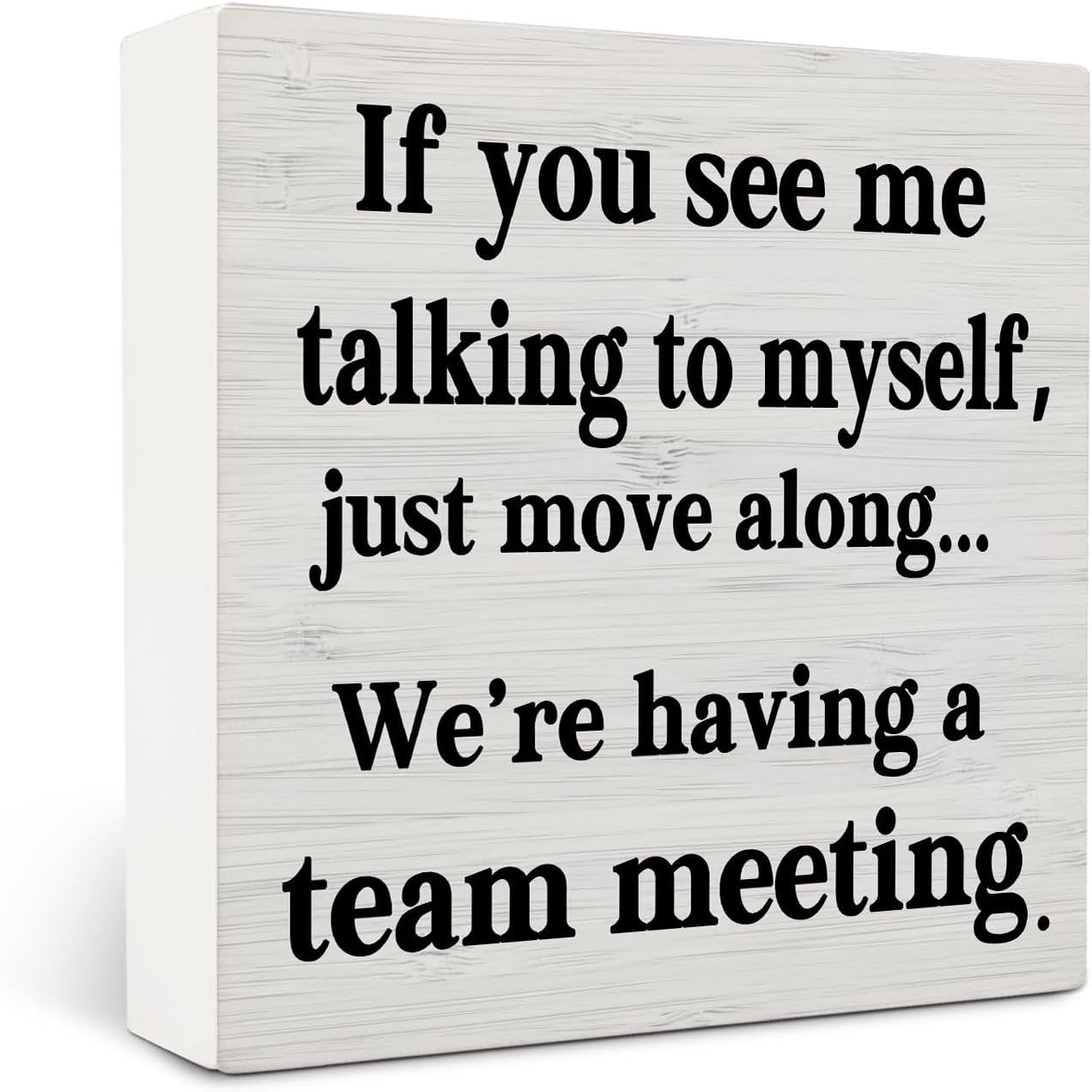If You See Me Talking to Myself Team Meeting Wood Sign,Office Wooden Box Sign Desk Decor,Home Office Tabletop Shelf Desk Decoration 5x5 Inches