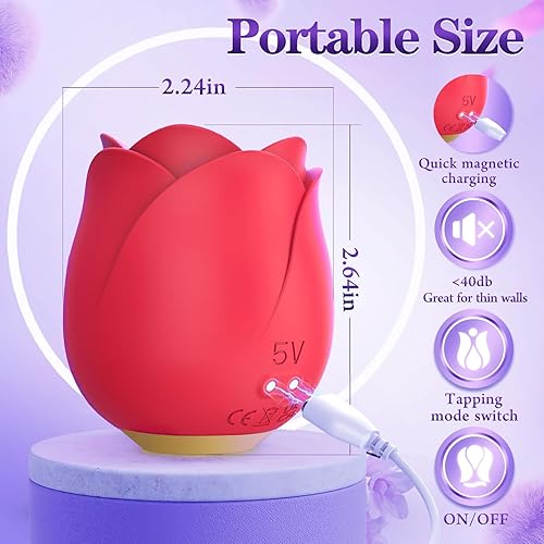 Miniatura 6 de Juguete sexualvibrador de rosa estimulador de pezón, clítoris, punto G con 9 modos de golpeteo masajeador personal para mujeres, parejas, adultos