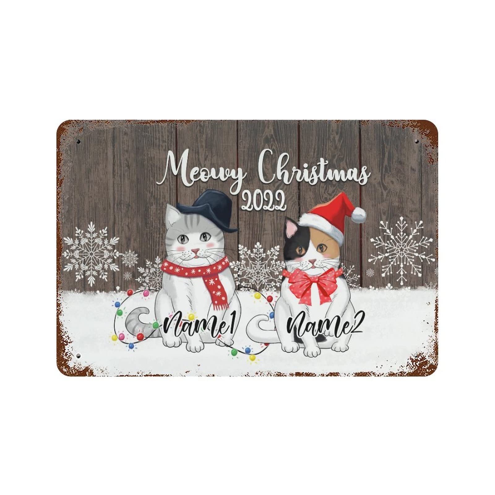 Plaque en métal aluminium avec chats de Noël et bonhomme de neige, 30x45 cm