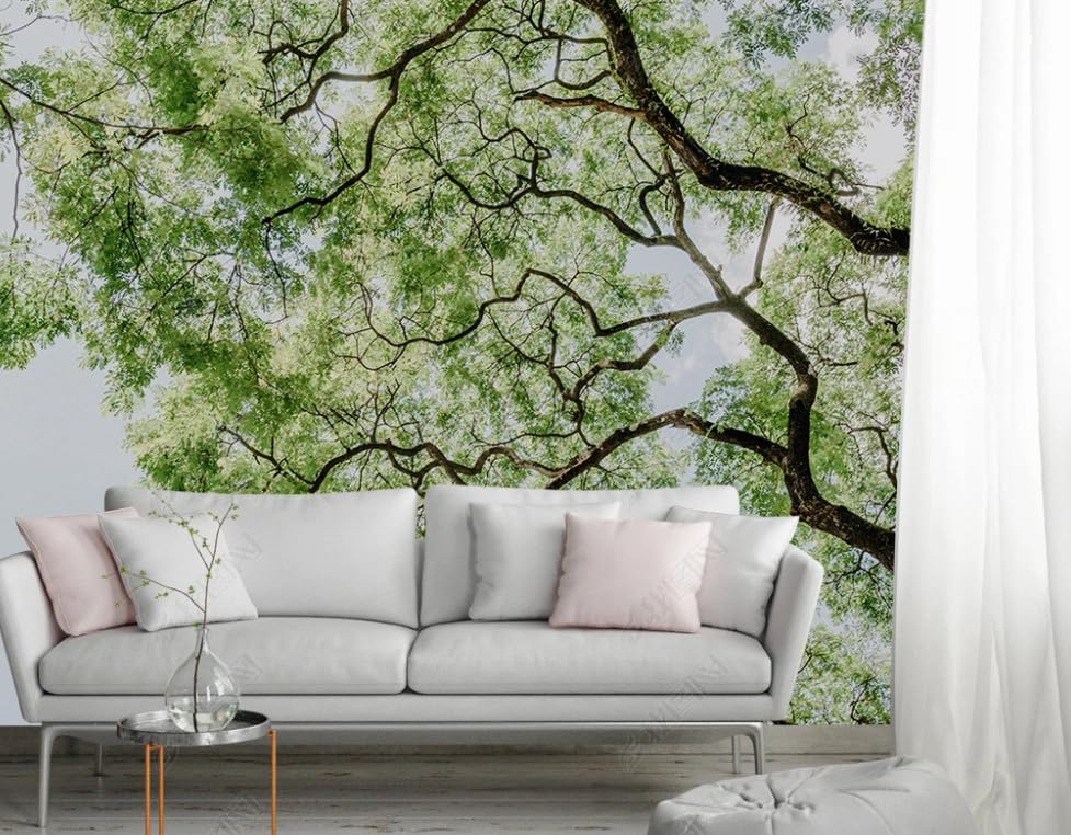Papier peint intissé paysage arbre dessiné pour masquer les imperfections murales du salon