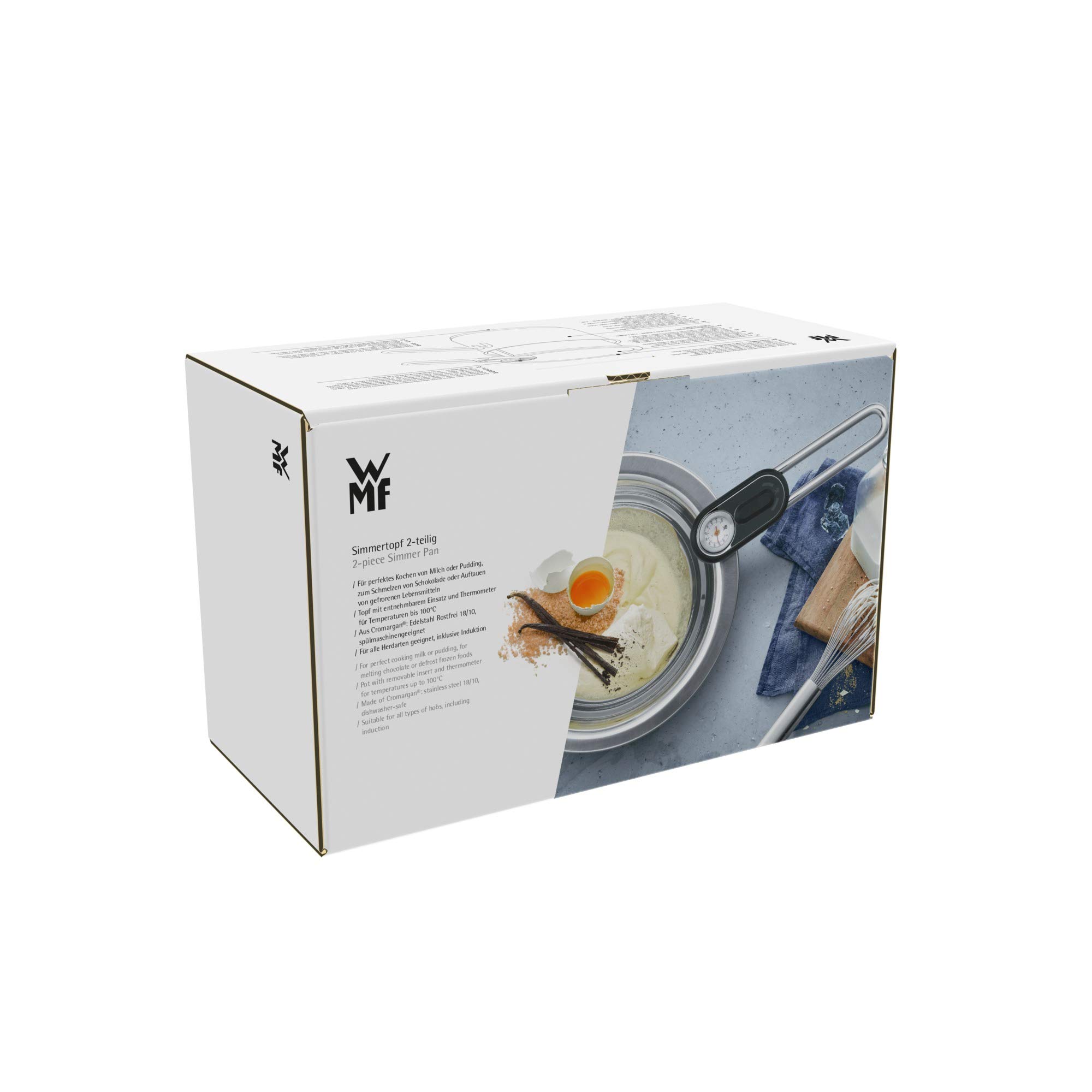 Marmite à induction WMF avec affichage de la température 1,5 l, marmite à lait à induction, cuiseur à bain-marie avec insert amovible, acier inoxydable Cromargan
