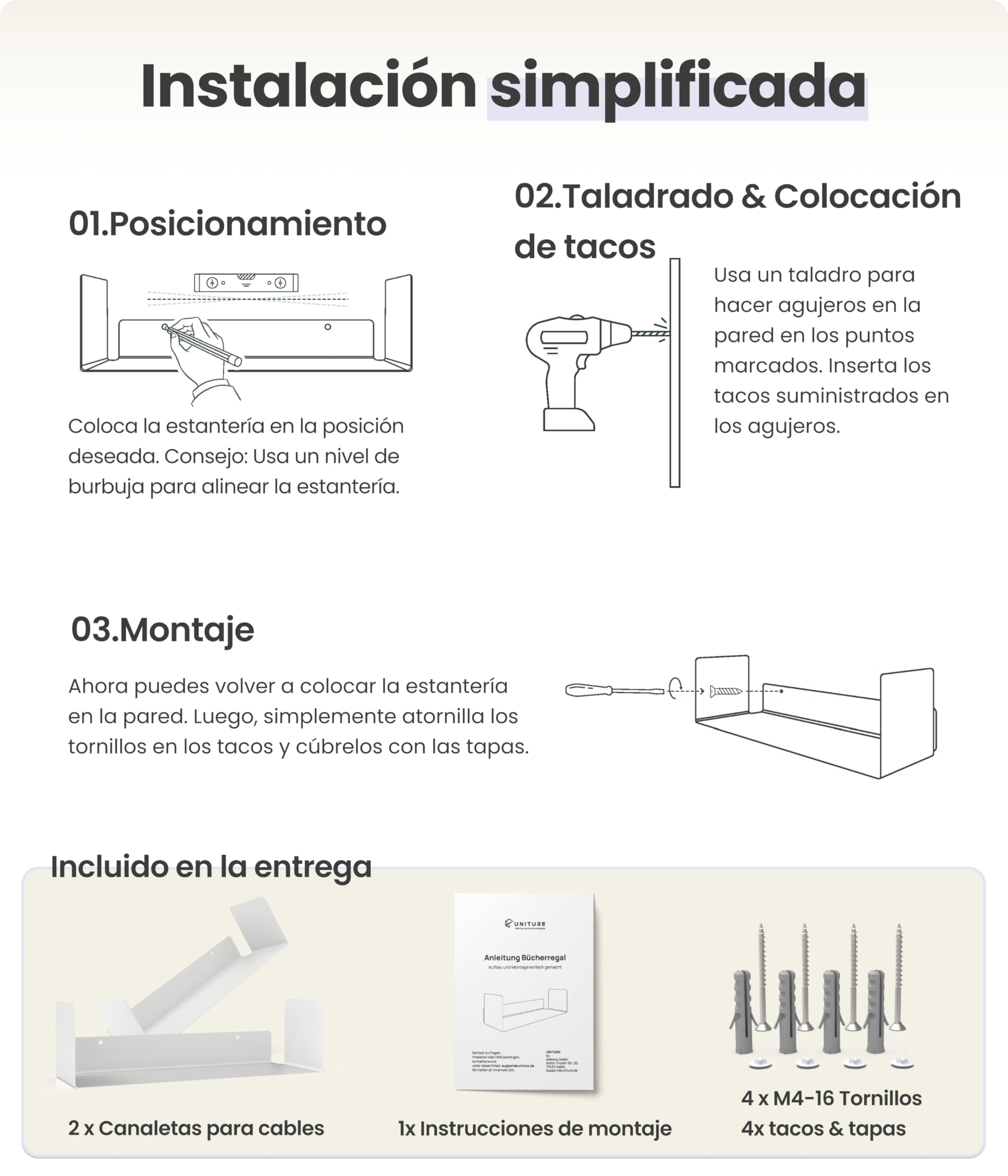 Baldas Flotantes Pared Blancas | Estanteria Pared Flotante Blanca | Floating Wall Shelves | Repisas de Pared Dormitorio | Estantes Pared | Estante Libros | Paquete de 2 | 40 cm de largo | 100% Acero