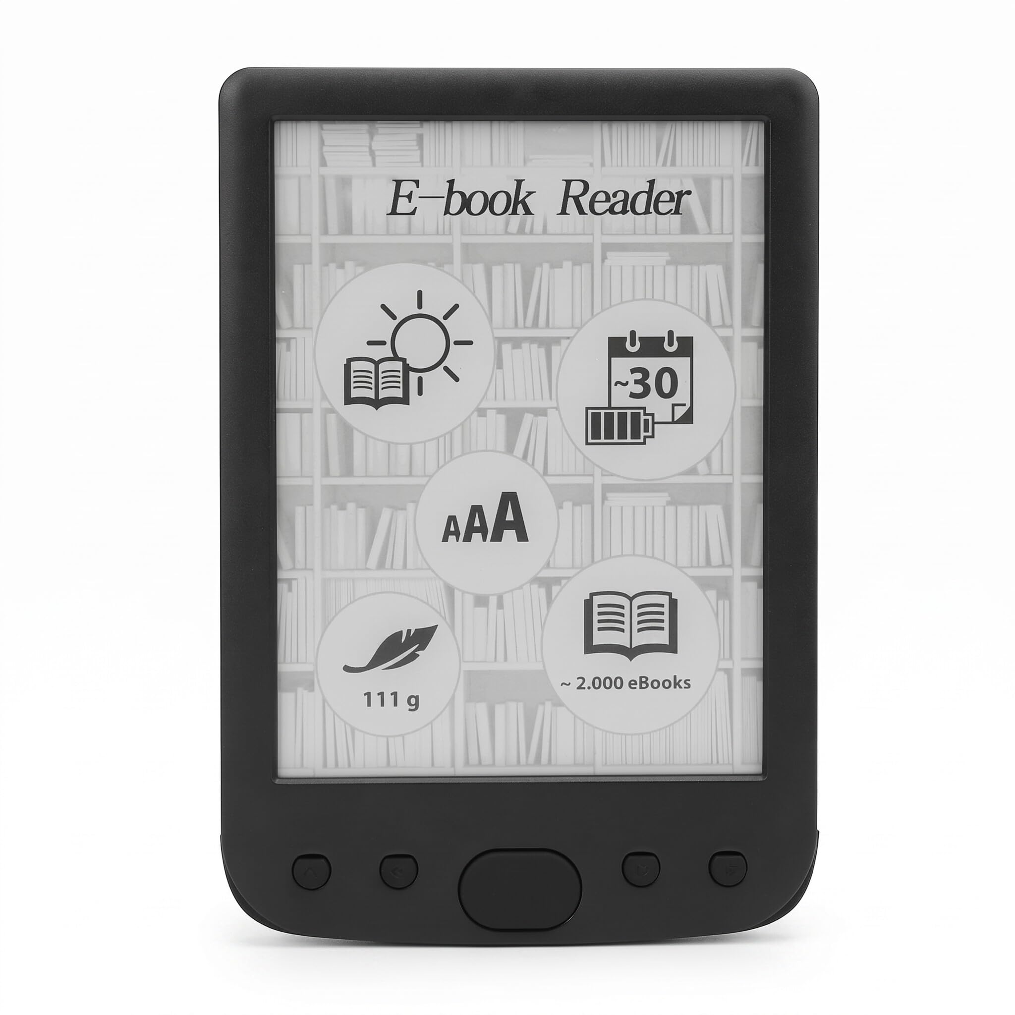 Lettore di E-book da 6 Pollici, Schermo Tattile HD Antiriflesso, Tecnologia E-Ink, ROM 8 GB, Espansione TF 32 GB