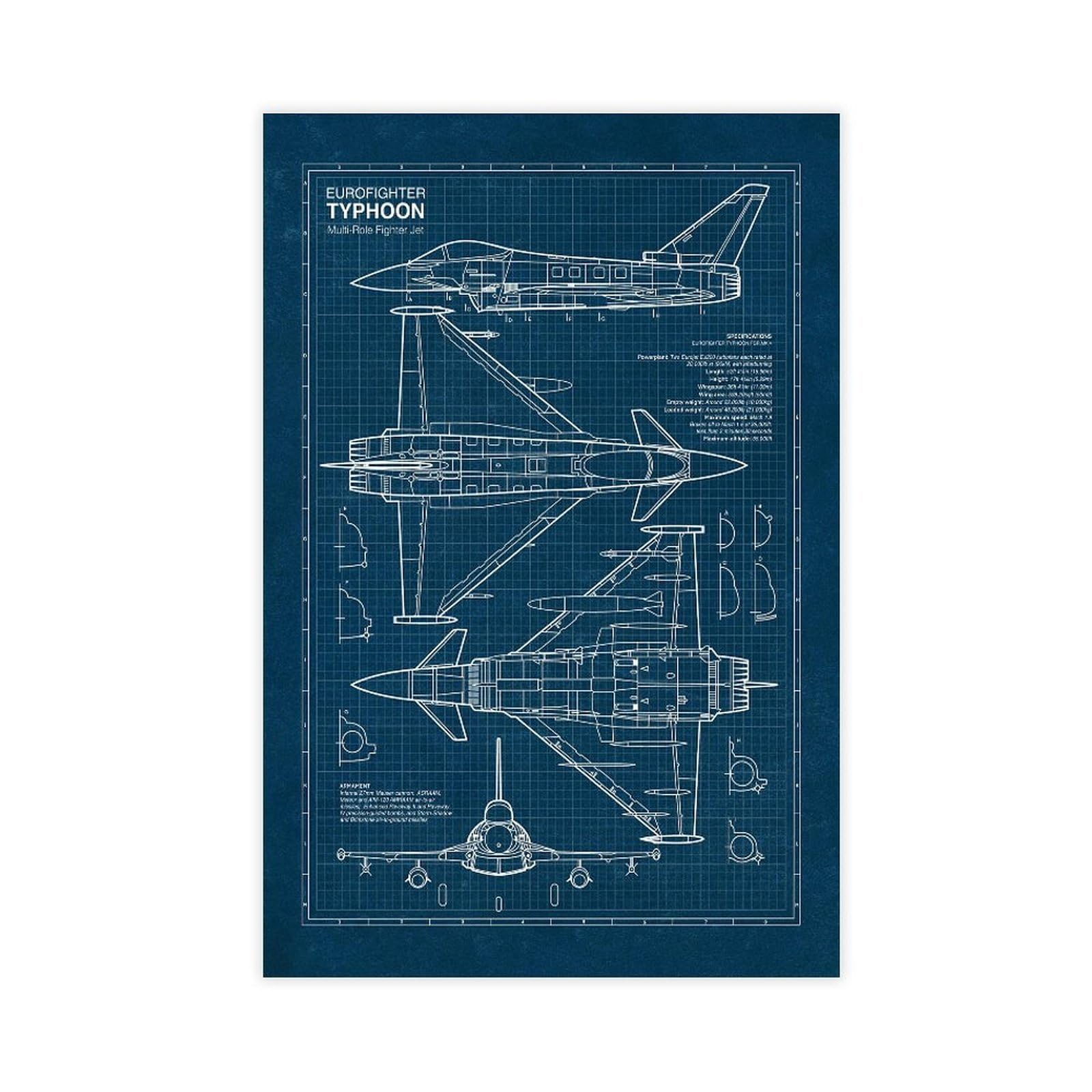 QZFNCOYU Eurofighter Typhoon, Blueprint Poster Canvas Poster Bedroom Decor Landscape Office Room Decor Gift 12x18inch(30x45cm)