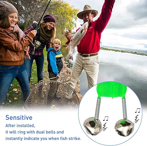Miniatura 5 de Campanas de pesca Clips con luz LED Night Sea Fishing Rod Clip de luz LED con campanas gemelas anillo indicador de alarma de mordedura de pesca en