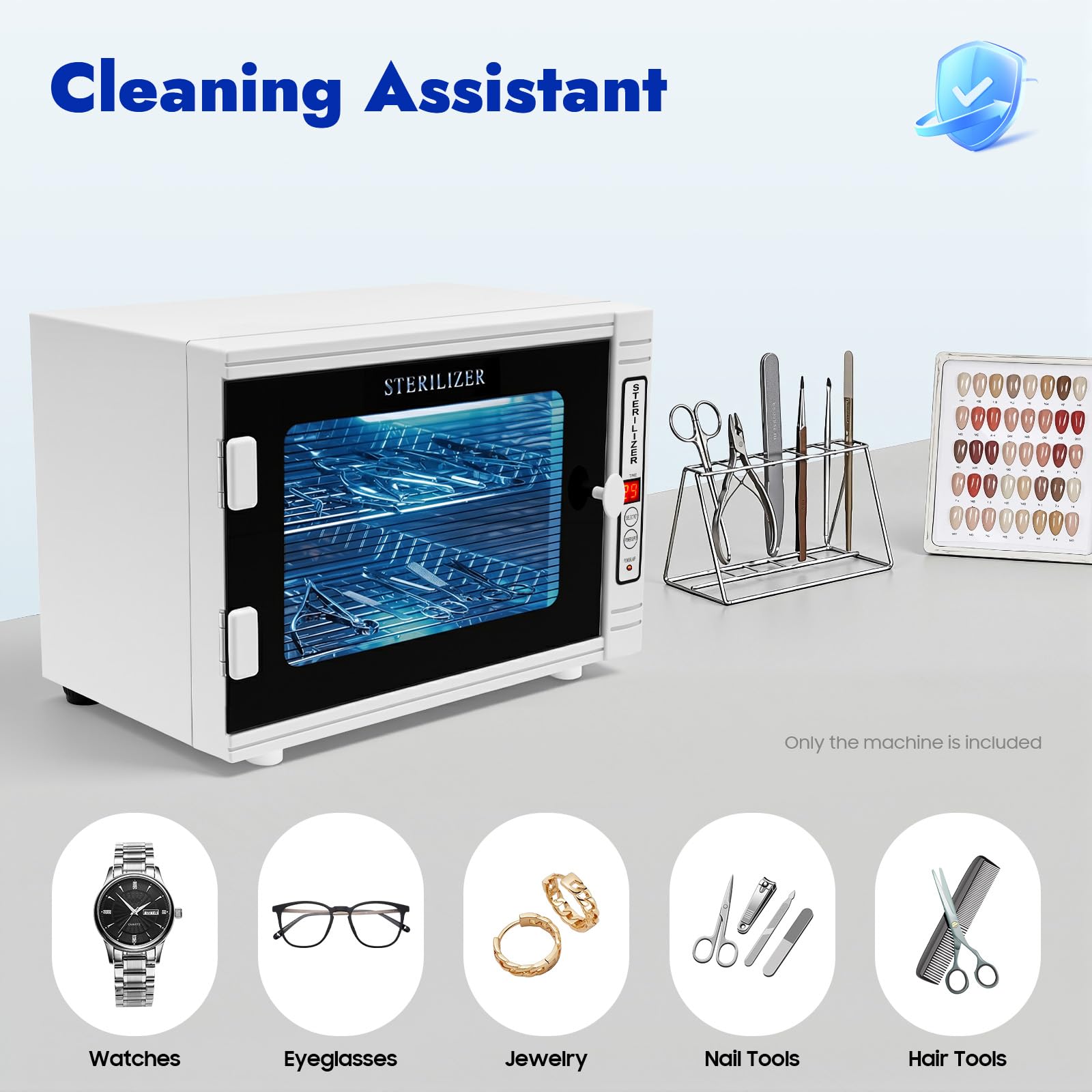 Armario Desinfection UV,Esterilizador de herramientas de uñas,Esterilizador ultravioleta de ozono de alta presión,2 niveles,Acero inoxidable Vidrio,Temporizador 5 60min, para pedicura, odontología