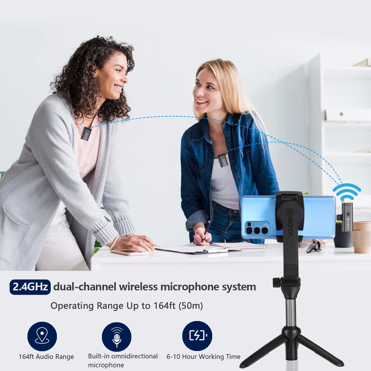 SevenOak SKM-W1 Pro Wireless Necktie Microphone Mini Wireless Microphone with Lightning/USB-C/ 3.5mm TRS Adapter for iPhone/Android/Camera YouTube Vlog Live