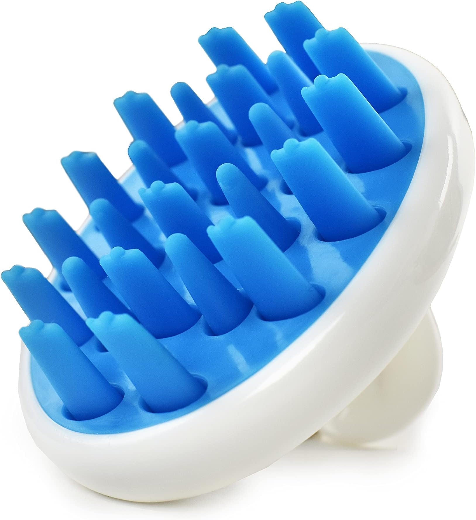 Zyllion Hair Shampoo Brush and Scalp Massager Care for Dandruff Removal, Scrubber, Hair Growth and Exfoliator with Flat and Pointed Soft Silicone Bristles for Women and Men - Blue (ZMA-12-BL)