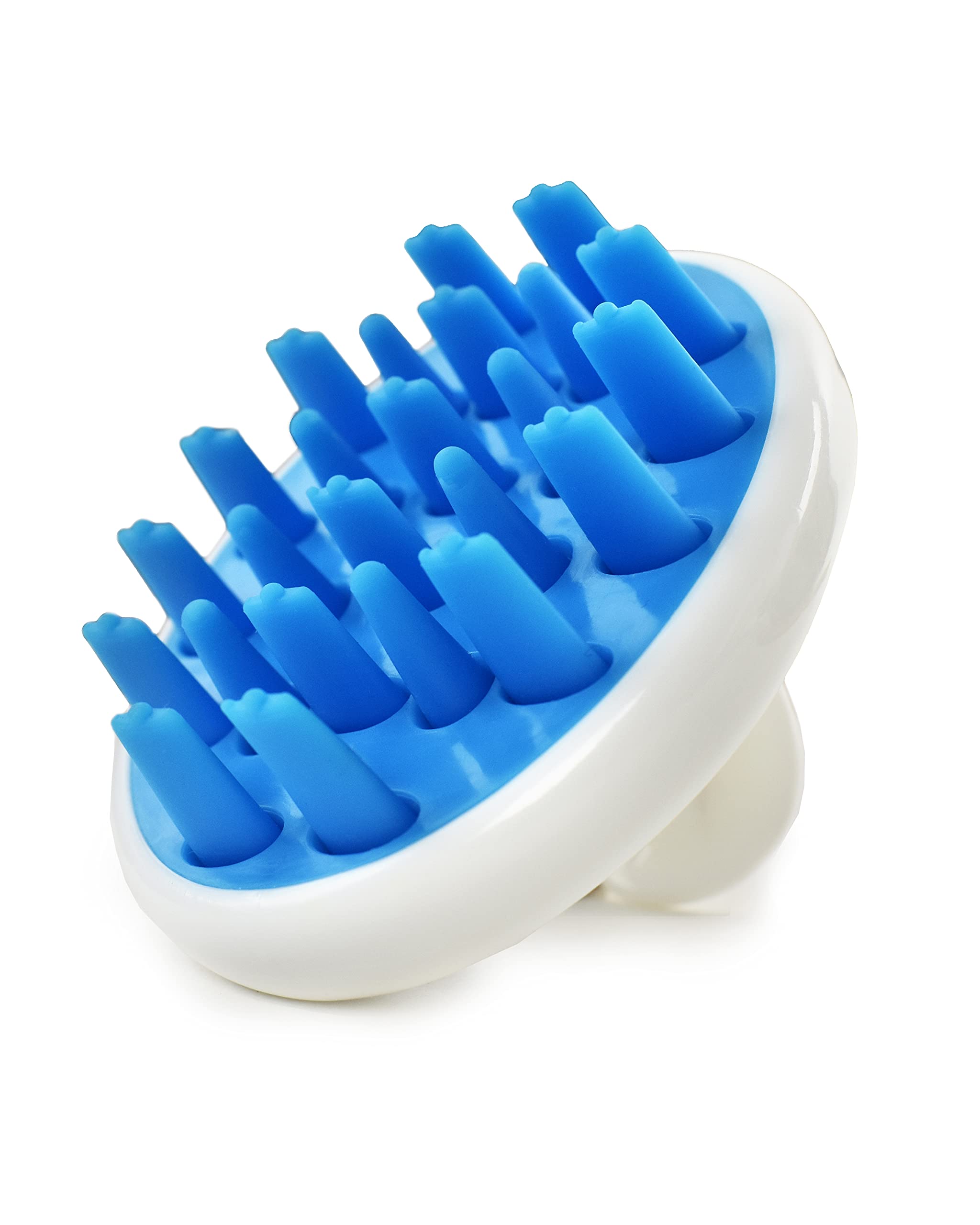 Zyllion Hair Shampoo Brush and Scalp Massager Care for Dandruff Removal, Scrubber, Hair Growth and Exfoliator with Flat and Pointed Soft Silicone Bristles for Women and Men - Blue (ZMA-12-BL)