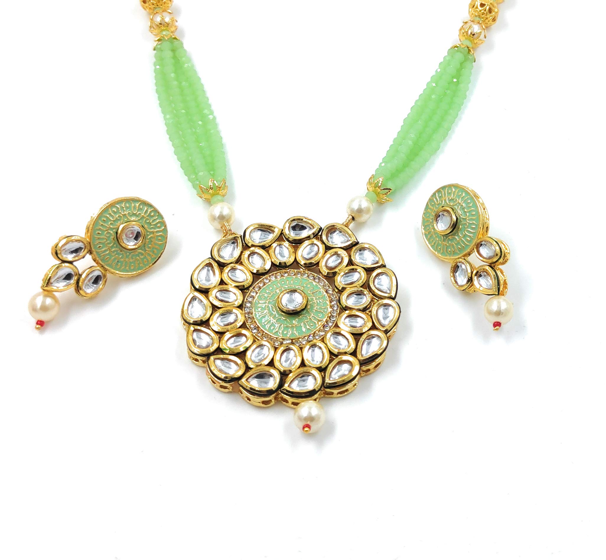 KNIGGHT ANGEL JEWELS KUNDHAN Gold PLATTED Pendant Necklace Set for Women and Girls (Mint Green) (B08LS7RX6R) Amazon Price History, Amazon Price Tracker
