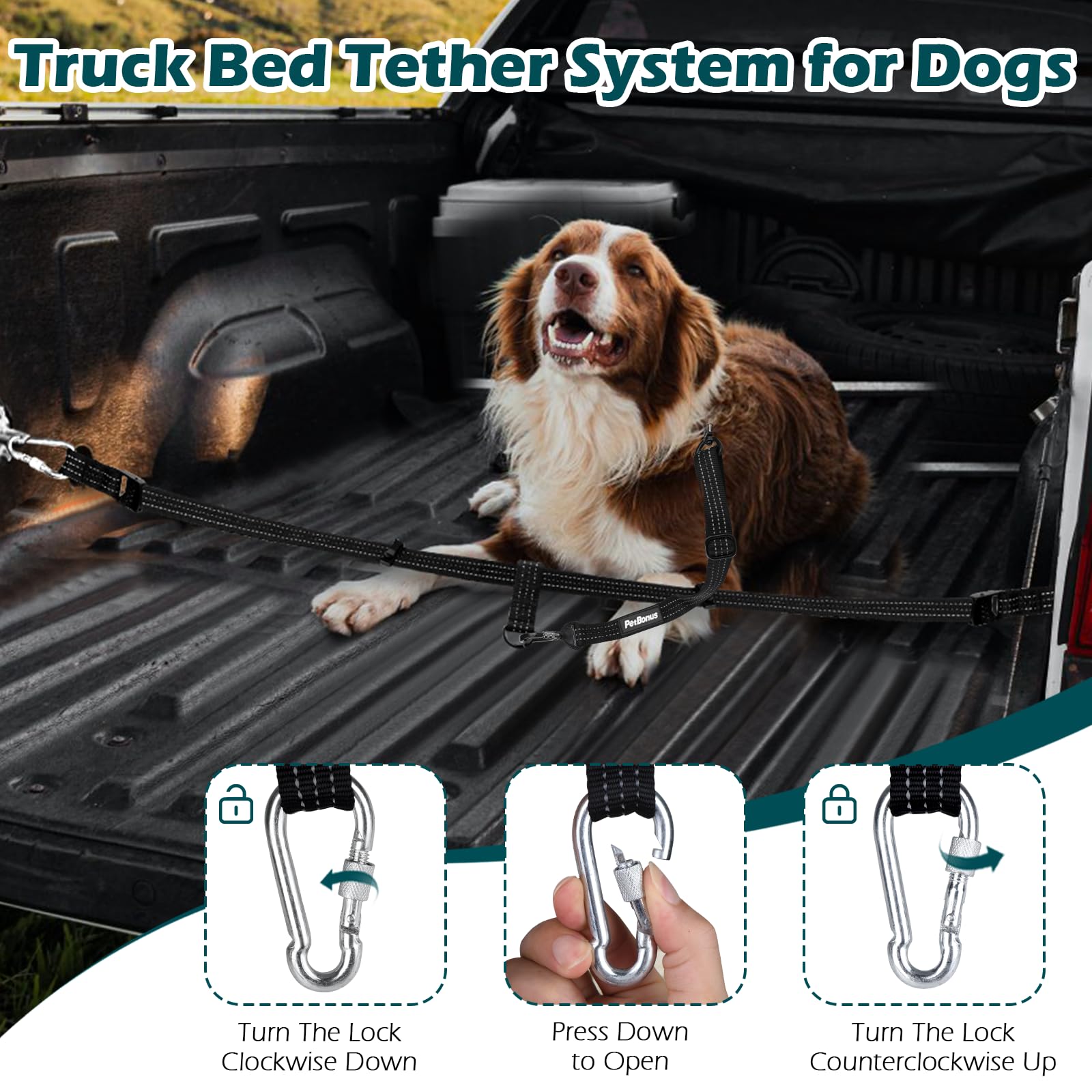 Truck Bed Dog Kennel PetBonus Truck Bed Dog Leash Adjustable
