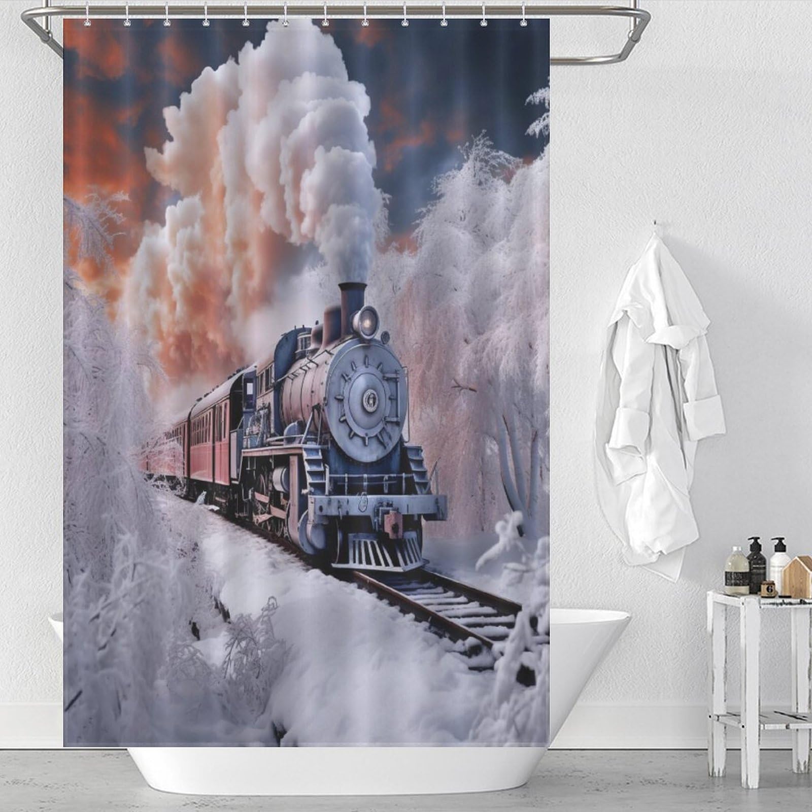 Train à vapeur rideau de douche imperméable lavable en machine polyester