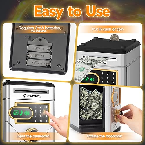 Miniatura 5 de Refasy Alcancía para niños, caja de ahorro de dinero, cajero automático electrónico, caja de ahorro de dinero, cajero automático, juguetes para