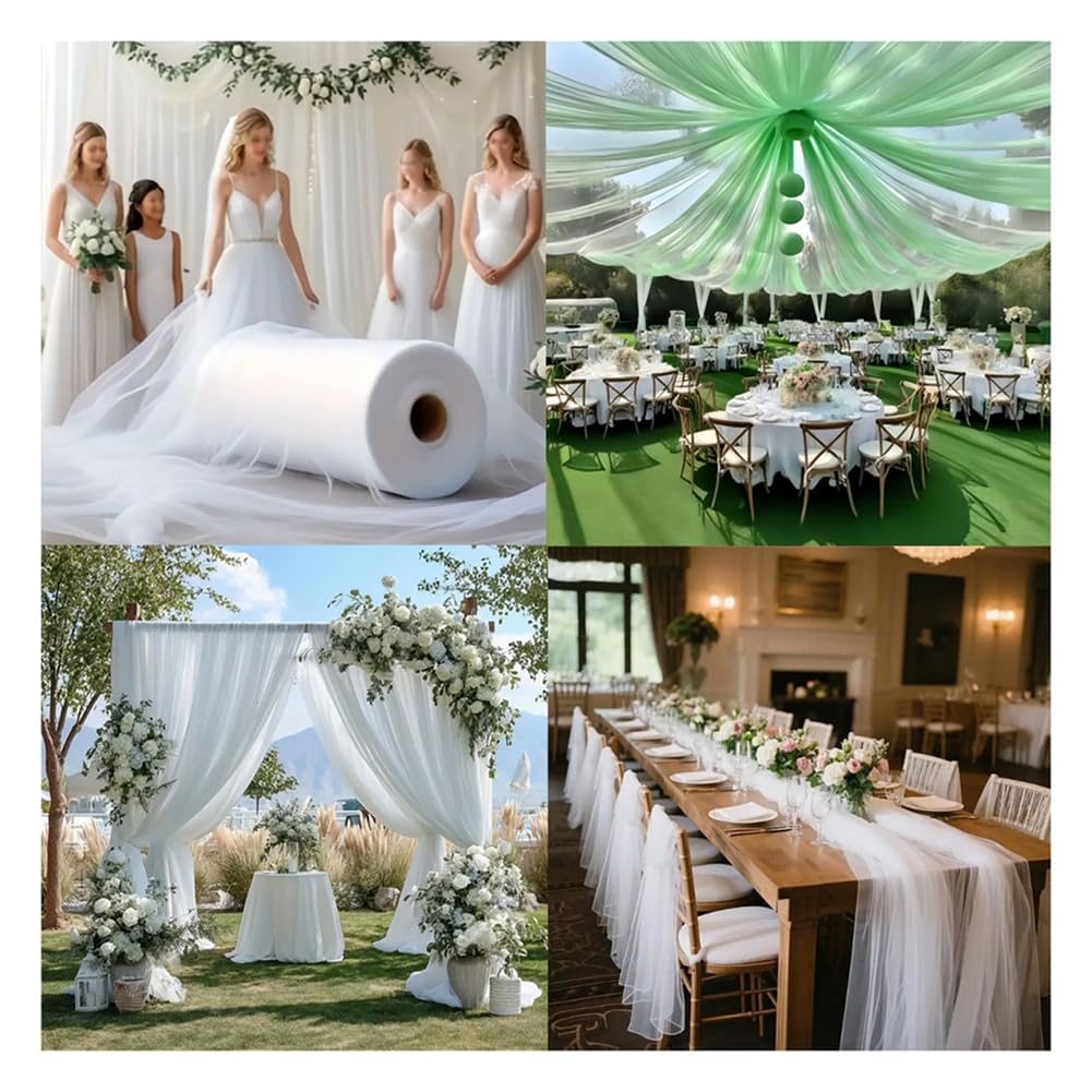 Tüllstoff Hochzeit Tüll Stoffe Hochzeitsbogen Deko Weicher Organza Dekostoff Netzstoff zum Nähen Drapierstoff für Vorhang Torbogen Tischdeko Party Kleid Tüllrock Weiß 75cmx50m