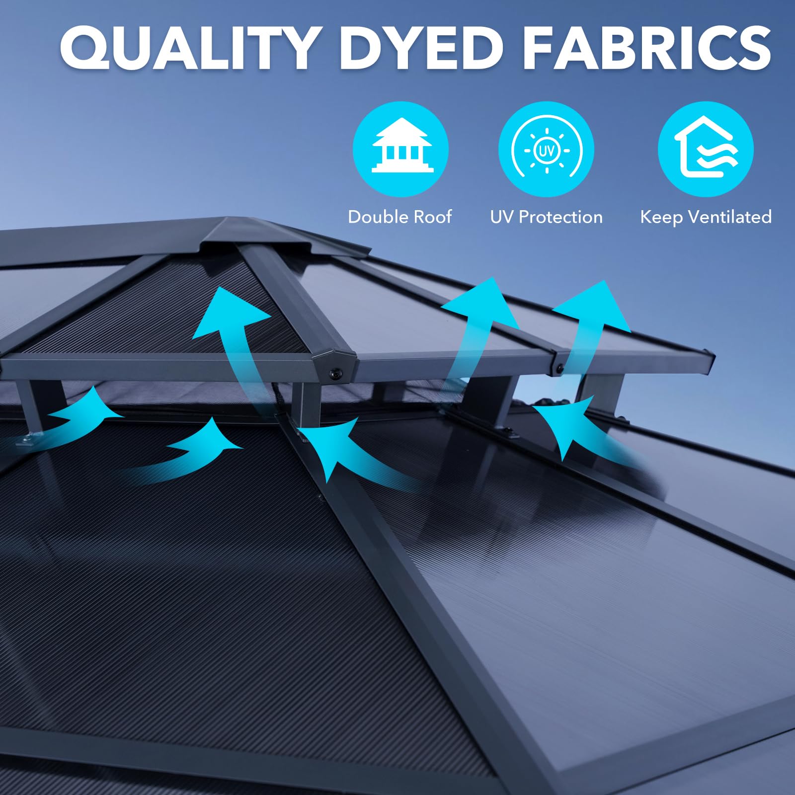 LeDoasis 10' X 13' Hardtop Gazebo, Outdoor Permanent Polycarbonate Double Roof Canopy with Breathable Netting & Privacy Curtain for Patio Backyard Garden Lawn Party