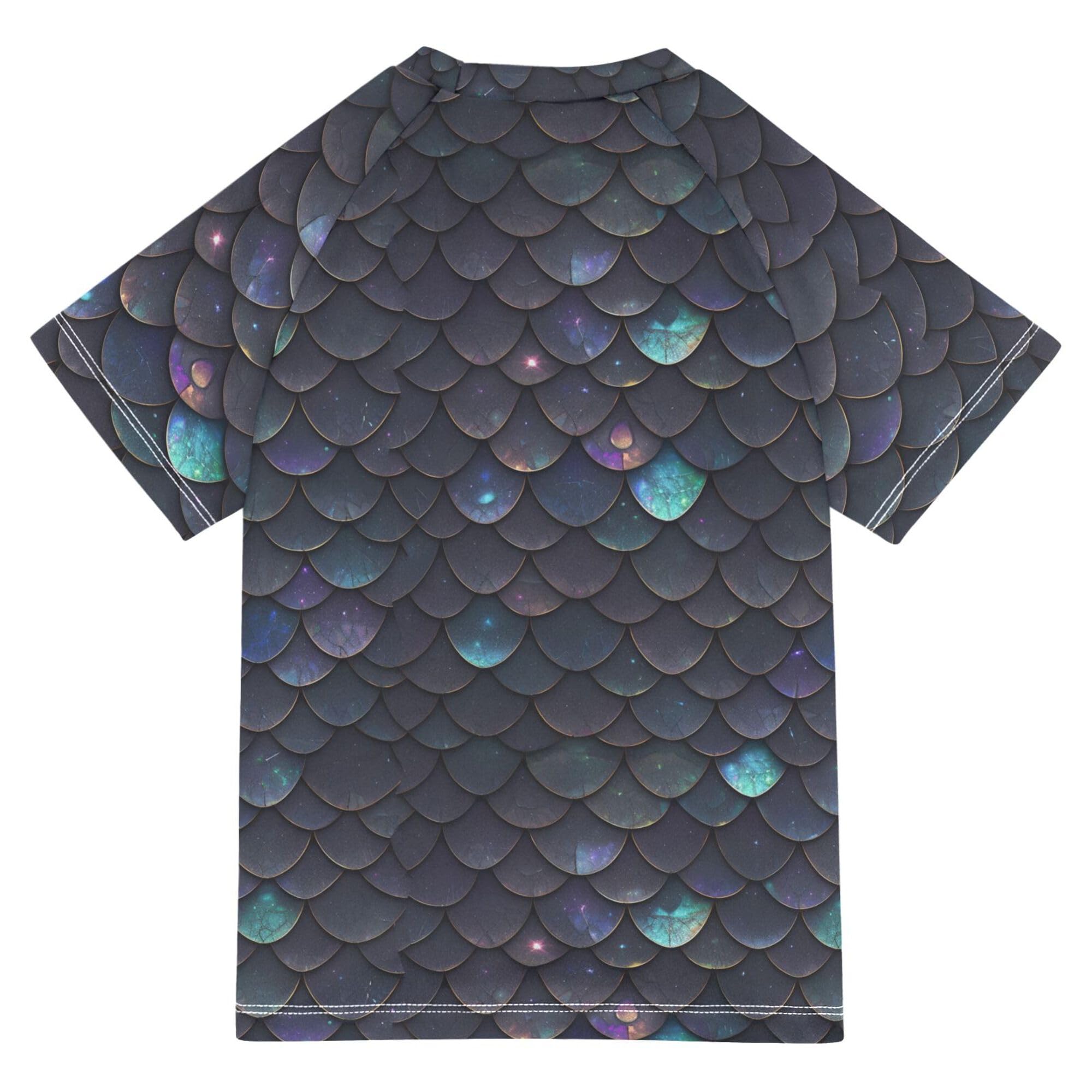 Black Dragon Scales Girls Bathing Suit Short Sleeves Rash Guard for Girls Swimwears Beach Tops for Little Boys 9-10Y