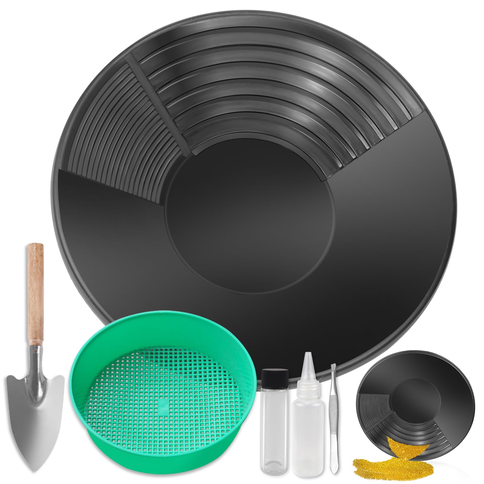 YSOOUA Batea de Oro Set Bandeja de Lavado de Oro Bateas para Buscar Oro 38,5 x 8,5cm Equipo Manual de Lavado de Oro para minería y prospección de Oro Sistema de Lavado de Oro Bandeja (Negro)