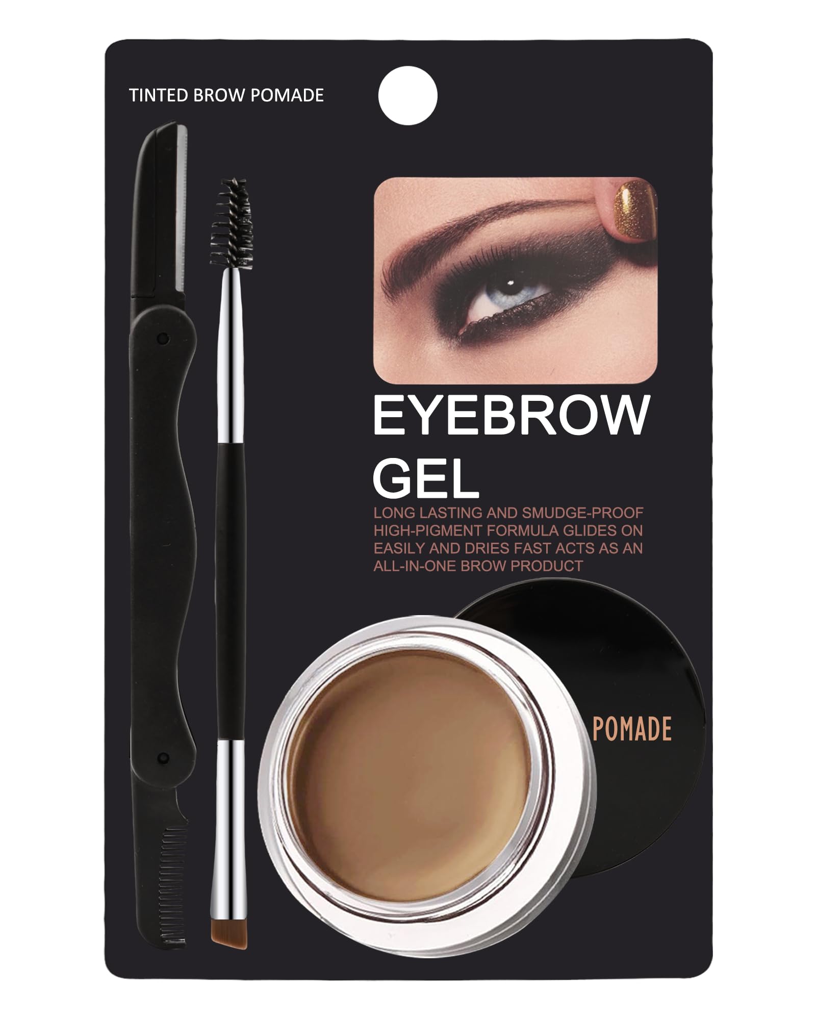 Eyebrow Pomade Kit, Long Lasting Waterproof Soft Brown Tinted Eye Brow Pomade Set with Brush Razor,Smudge-proof Tint Eyebrow Cream Brow Tinting Gel,