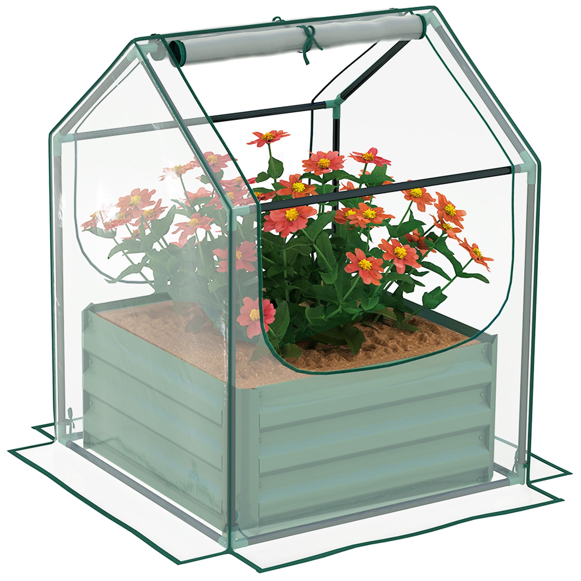 Outsunny Raised Garden Bed Planter Box with Greenhouse Clear Steel/Plastic 70 x 70 x 90 cm