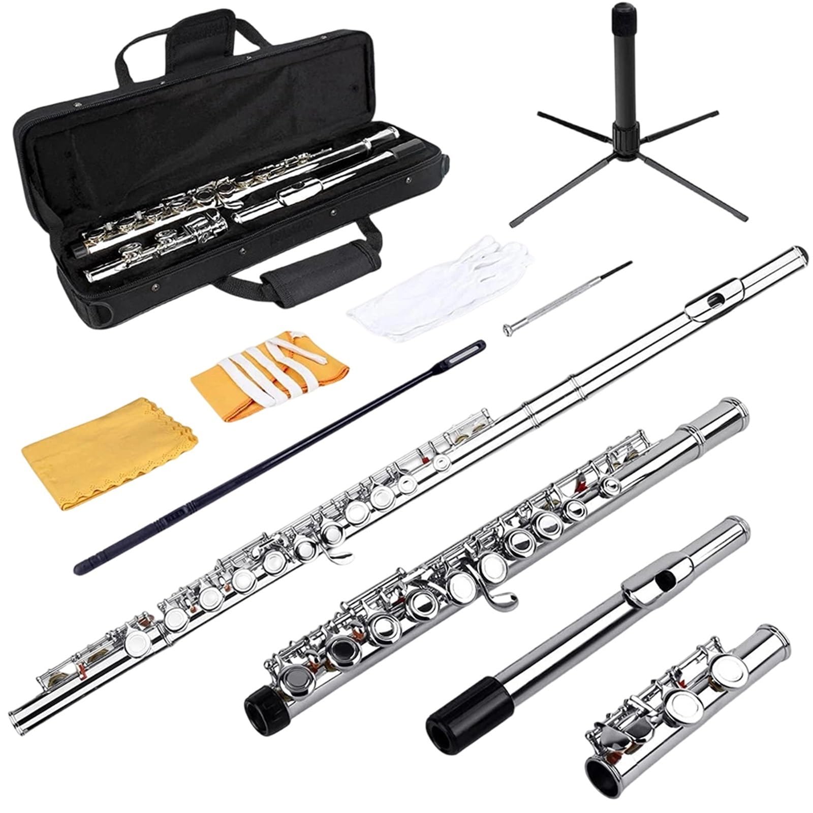 Flauto strumenti musicali Chiave E Per Flauto A Tono C 16 Fori In Ottone Bianco Nichelato Argento I Principianti Si Esercitano Suonare(Type 1)