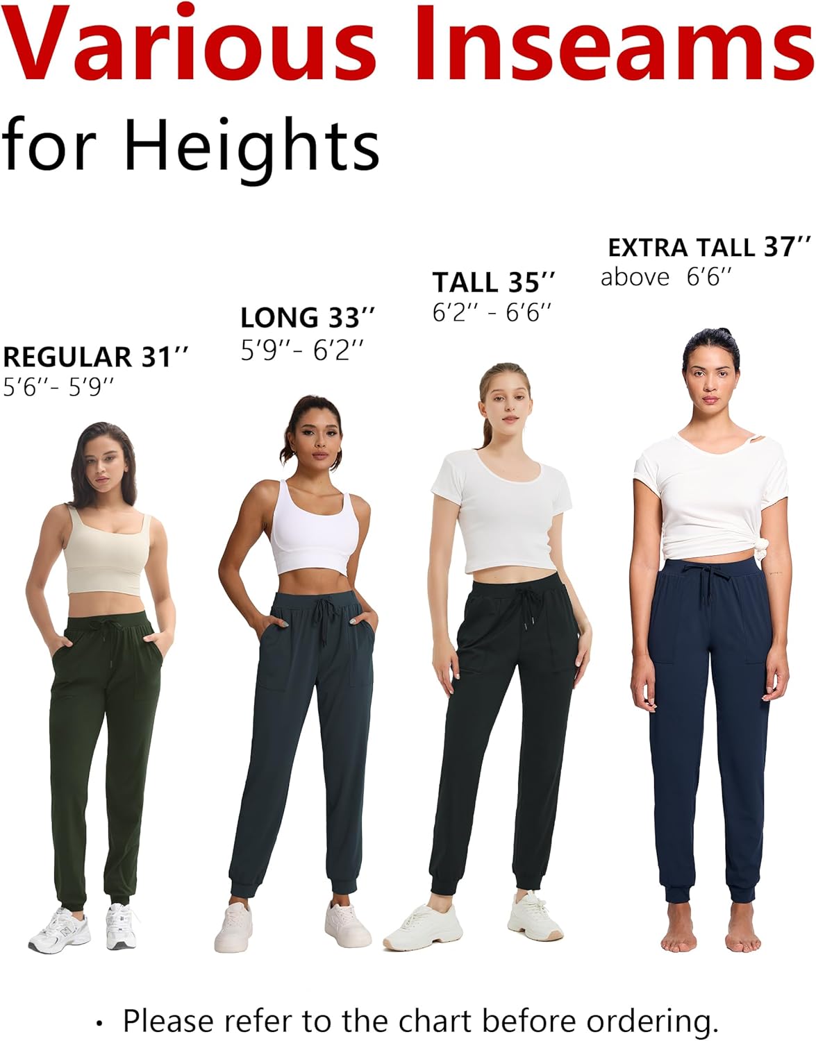 Women's 31"/33"/35"/37" Tall Inseam Joggers Running Sweatpants Pockets Tapered Athletic Workout Lounge Pants - Image 6