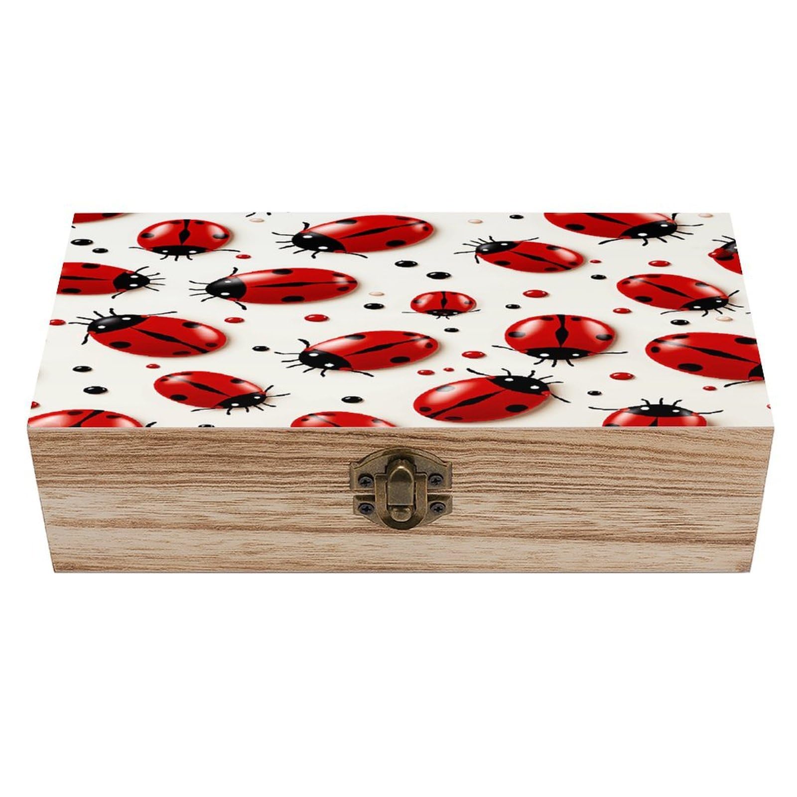 VstaDank Red Ladybug Wooden Storage Box with Hinged Lid Natural Wooden Box Beautifully Keepsake Boxes Vintage Wood Boxes Jewelry Organizer Trinket Storage Chest Unique Gift
