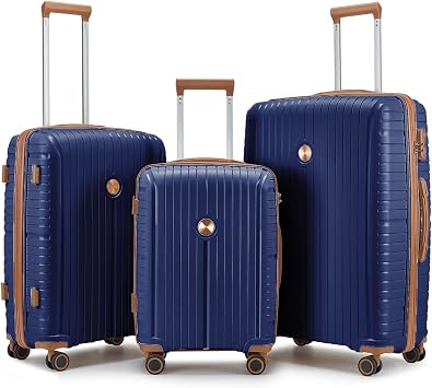 Joyway Suitcase Set 3 Piece Luggage Sets with TSA Lock, PP Hardside Carry on Luggage Set, Travel Lightweight Suitcases with Wheels, Navy Blue