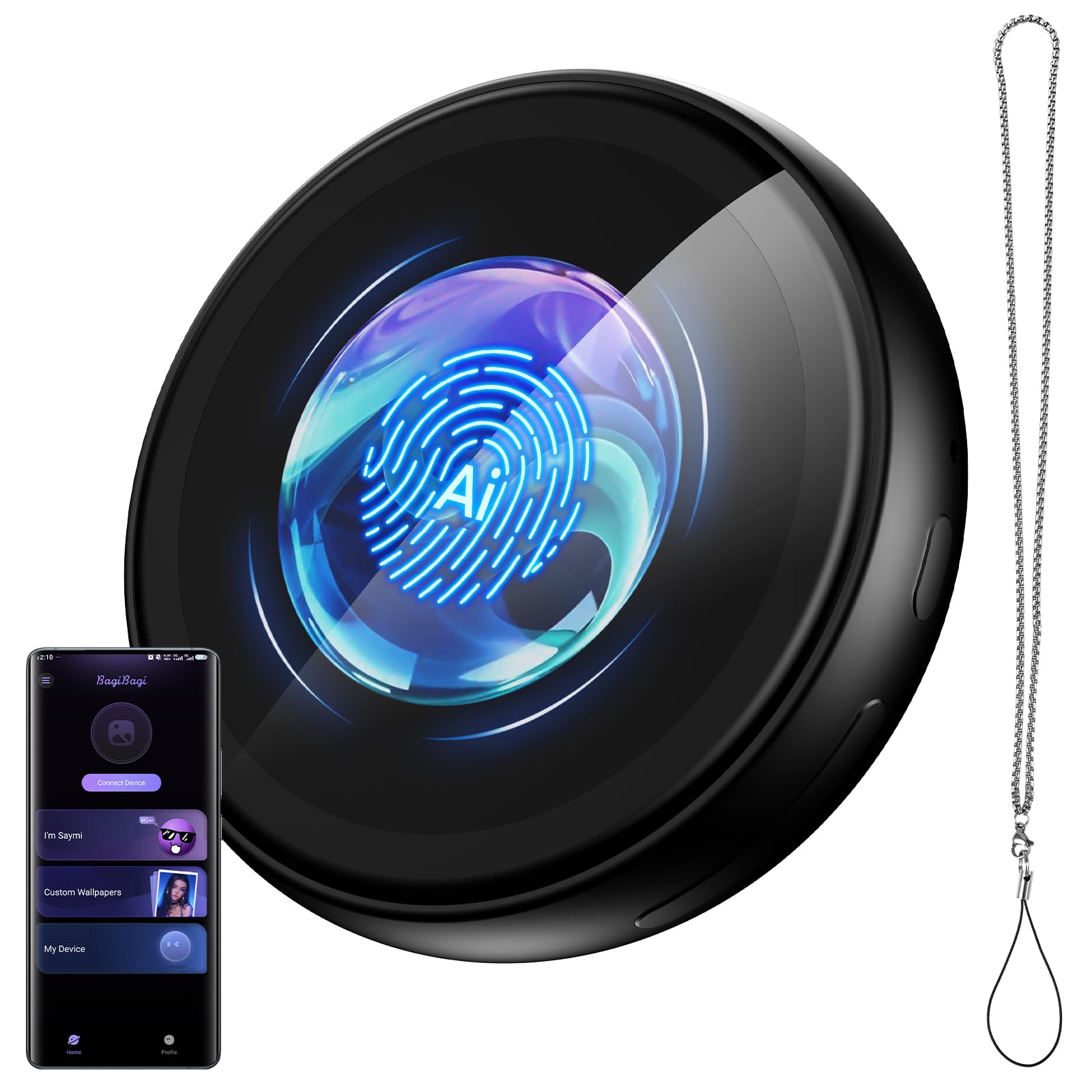 ZNP Z01 AI Companion Digital Badge, Wearable Bluetooth 6.0 Translator with HD Touch Screen, Smart AI Assistant Badge for Travel Business Daily Life (Pendant)