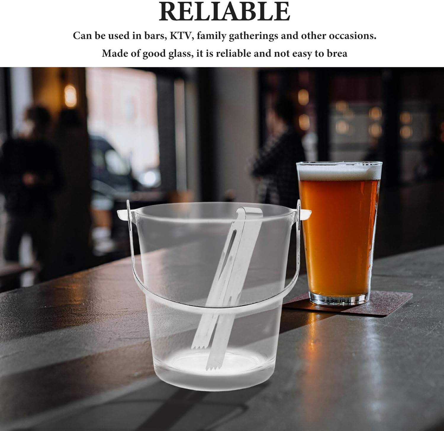 1set Decorative Glass Ice Bucket Stainless Steel Tongs Elegant Ice Container for Parties Picnics and Bars for Wine Beer and Design Sturdy Handle
