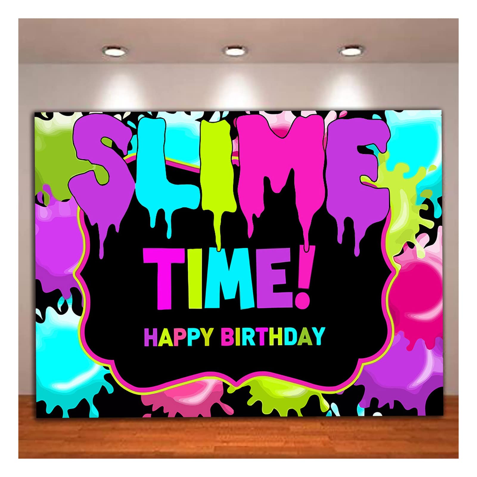 XLL It's Slime Time Theme Photography Backdrop Colorful Fiesta Happy Birthday Party Decoration Photo Background for Kids Baby Shower Newborn Cake