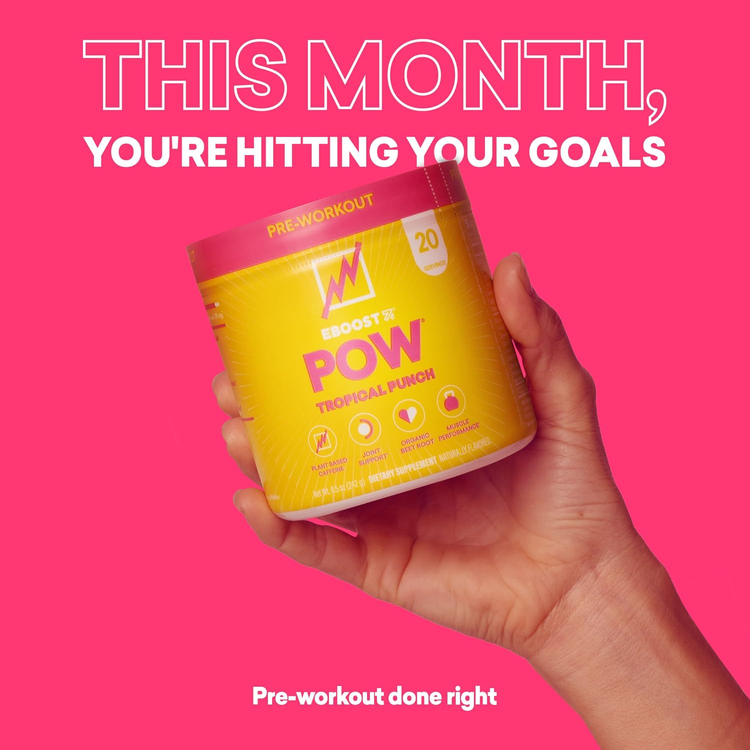 EBOOST POW Natural Pre Workout Powder – 20 Servings - Tropical Punch - A Pre Workout Supplement for Performance, Joint Mobility Support, Energy, Focus - Men & Women - Non-GMO, Gluten-Free, No Creatine