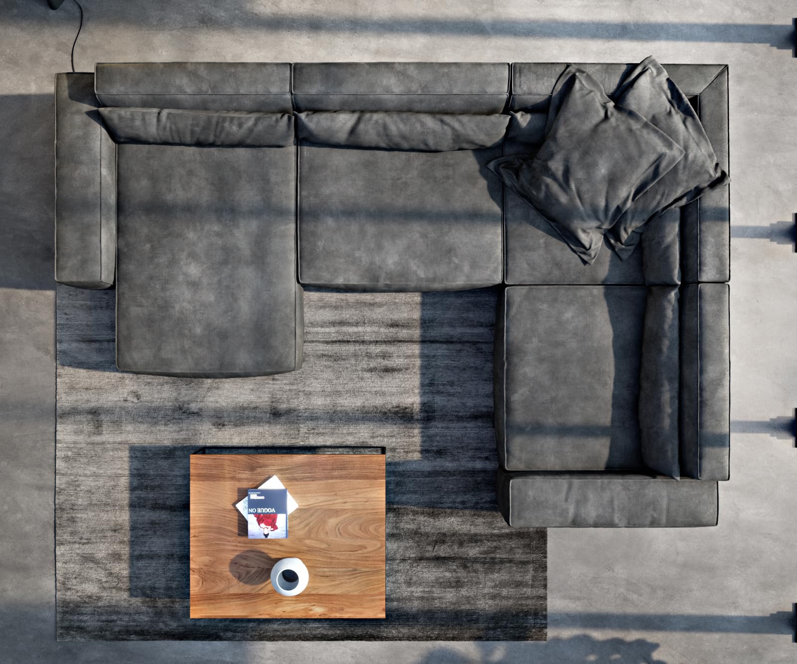 DELIFE Wohnlandschaft Sirpio XL Lederimitat Vintage Anthrazit 360x260 cm Recamiere variabel