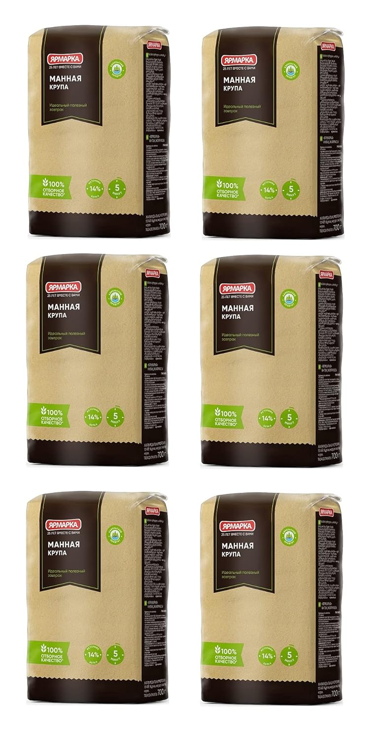 Yarmarka Semolina - Manka 21.16 oz (600g) Pack of 6 – Fine Wheat Semolina, Smooth Creamy Texture, Ideal for Hot Cereal, Baking & Traditional Recipes
