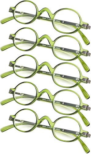 Gr8sight Paquete de 5 mini gafas de lectura redondas ovaladas con lectores de sol de templo de primavera