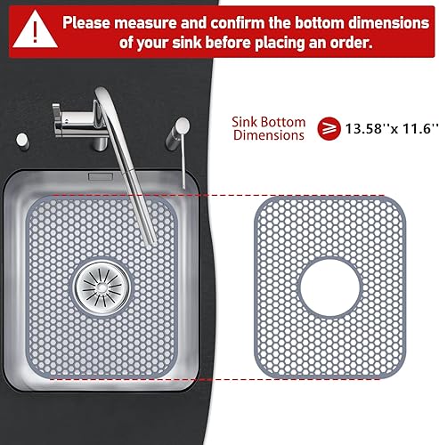 Miniatura 2 de Bestjing Tapete de silicona para fregadero, paquete de 2 protectores de fregadero de 13.58 x 11.6 pulgadas para fregadero de cocina con drenaje
