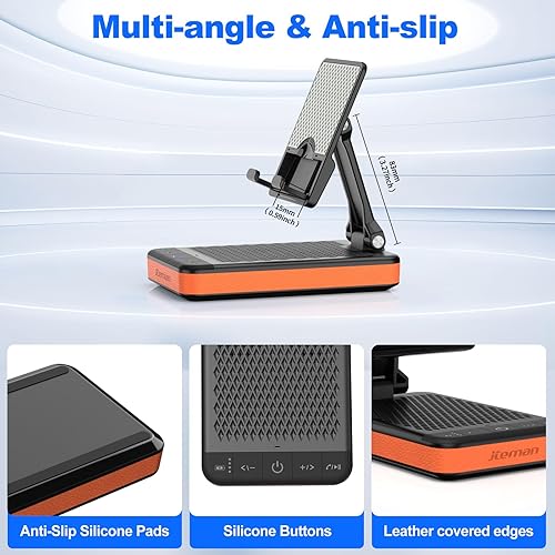 Miniatura 8 de JTEMAN Soporte de teléfono con altavoz Bluetooth con banco de energía, soporte de altavoz de carga plegable portátil, regalos de cumpleaños para